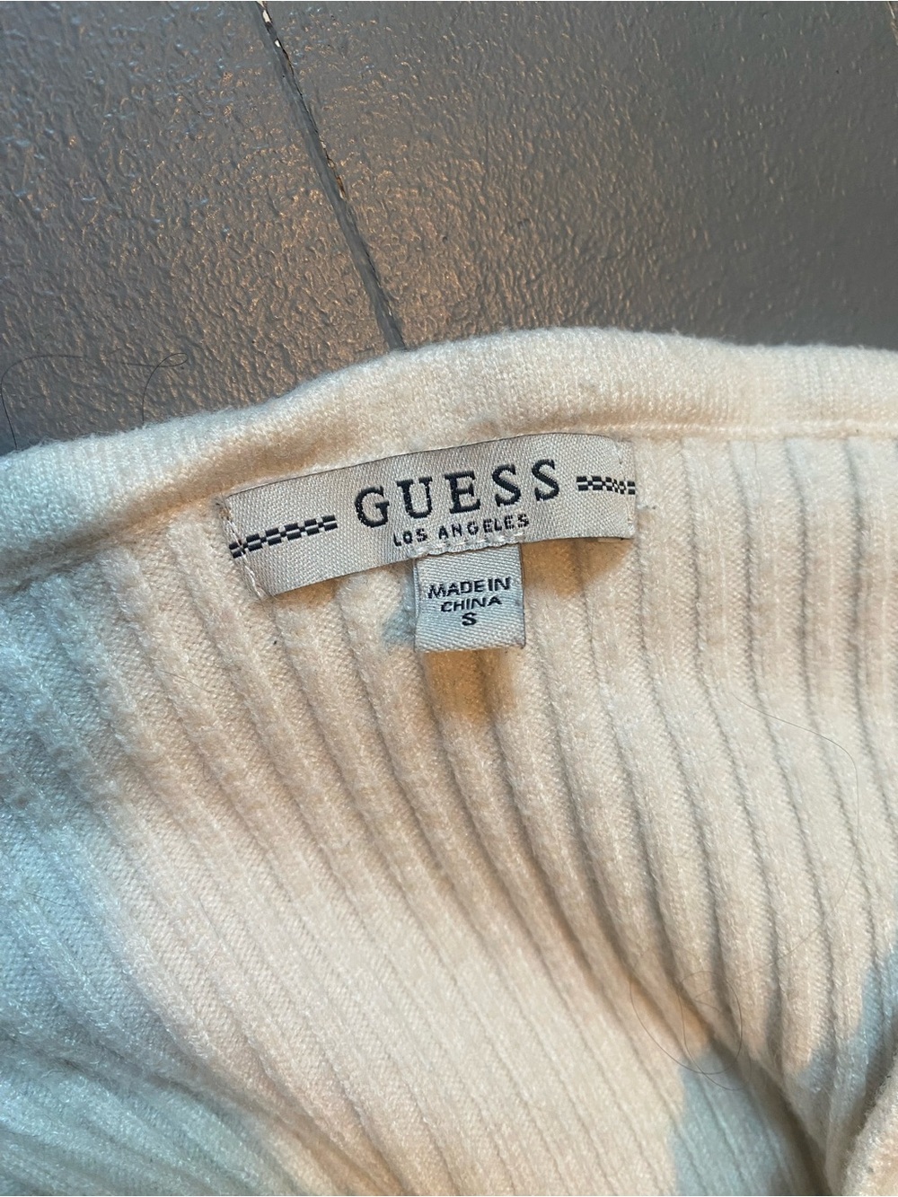GUESS Cream Ribbed Off-Shoulder Sweater - Picture 3 of 4